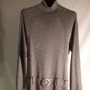 INC SILVER LYREX BELTED & BUCKLE FRONT TUNIC TURTLENECK SWEATER